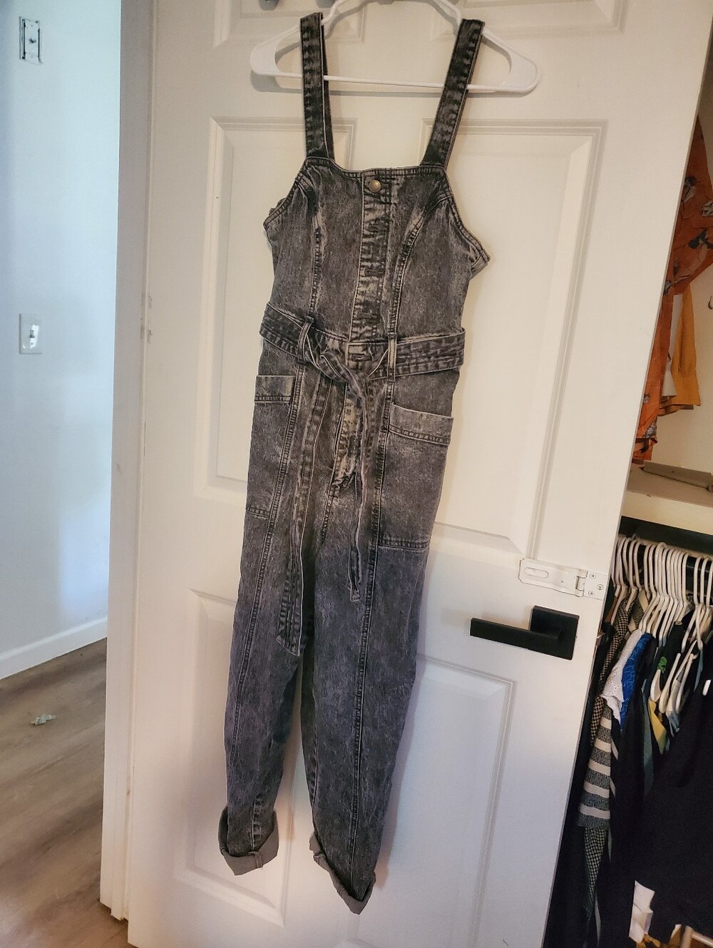 Universal Thread Grey Acid-Wash Denim Overalls